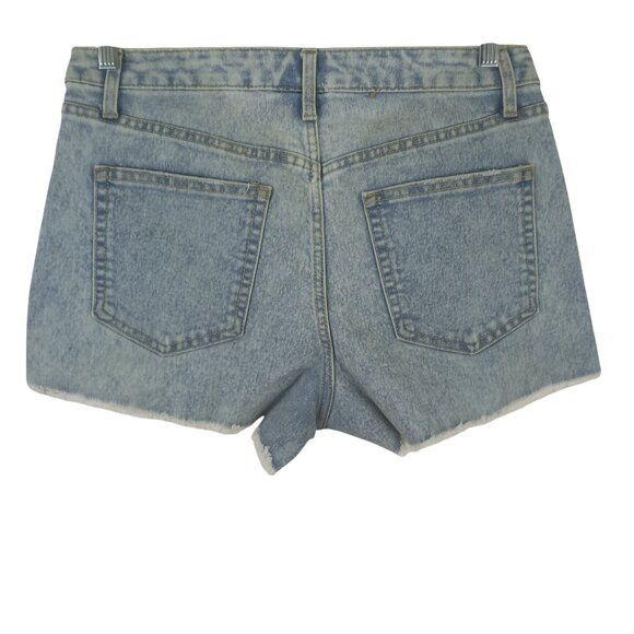NWT No Boundaries Mid Rise Fringe Hem Denim Shorts Womens 2 Acid Wash Stretch - Picture 3 of 5